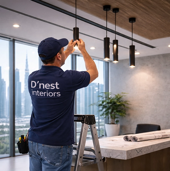 Dnest Interiors Employee Changing Bulb Interior Design Company in Dubai |